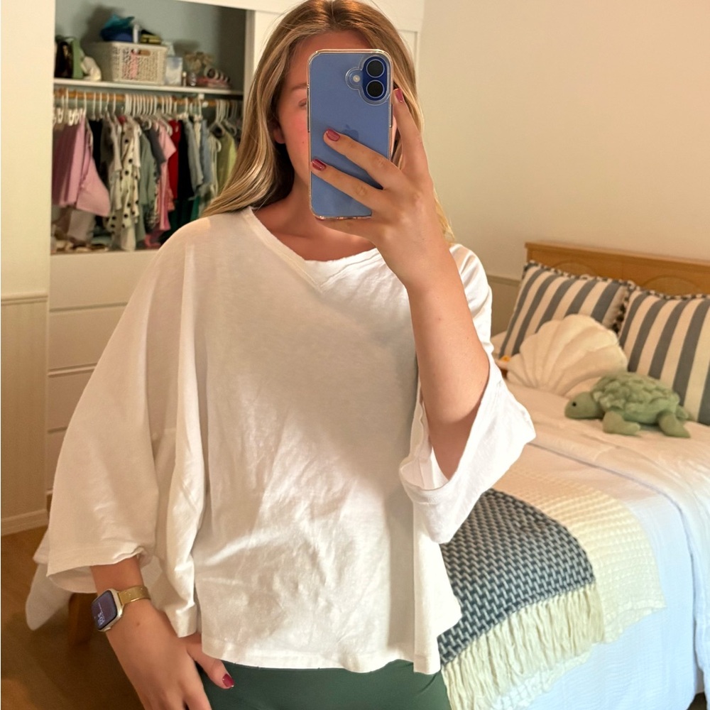 Aerie Flowy White 3/4 Sleeve Shirt